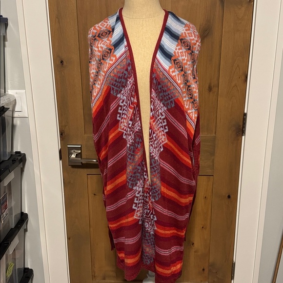 Eddie Bauer Knit Drape Phoenix Vest Womens XL Aztec Tribal Indian Fall colors - Picture 1 of 11